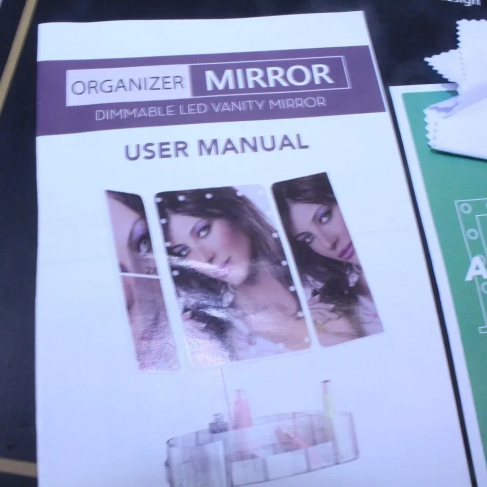 NEW LED Lighted Vanity Mirror White Tri-Fold Dimmable